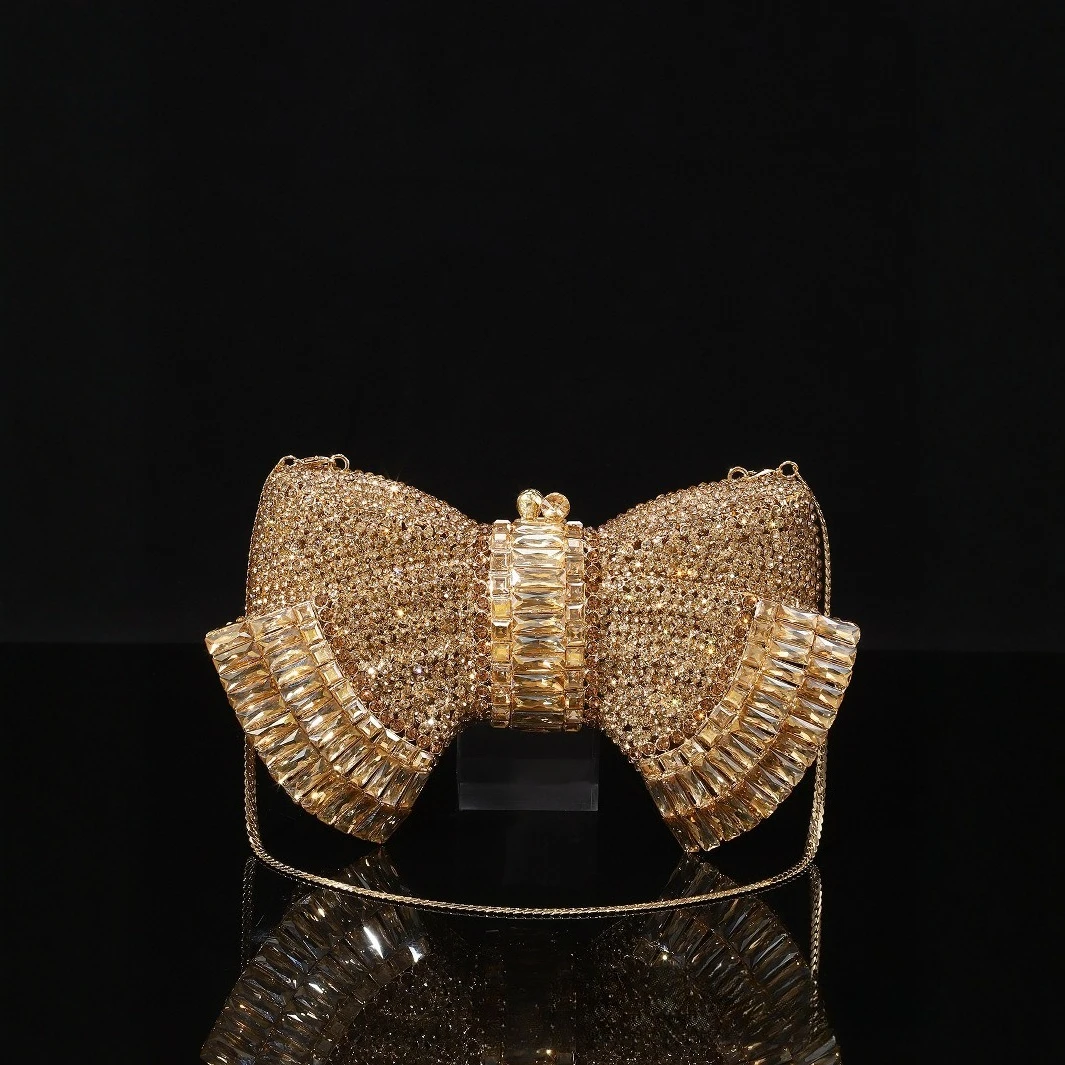 

High-end Luxury Heavy Industry Style Dinner Bag Bow Diamond Chain Hand Carry Women's Bag Rhinestone Chain Sacs À Main Luxe Femme