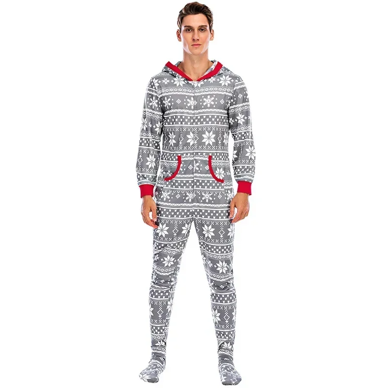 Men\'s Pajamas Home Wear Printed Pajamas Men\'s Long-sleeved One-piece Men\'s European and American Christmas Men\'s Pajamas Fall