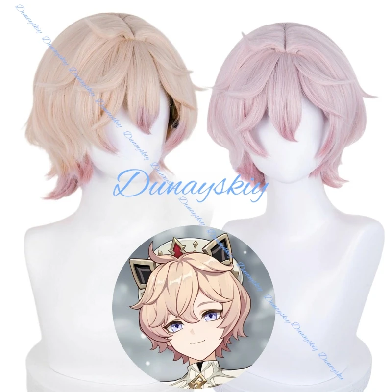 

Dahlia Cosplay Wig 30cm Short Pink Grey Gradient Wig Game Genshin Impact Cosplay Wigs Heat Resistant Synthetic Hair + Wig Cap