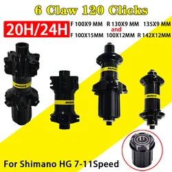 120 Clicks 6 Claw Mtb/Road V /Disc Brake QR Thru Cassette Hub 20/24 Holes Front 100 Rear 130/135/142MM HG 7-11Speed Bearing Hub