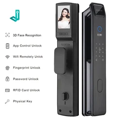 Smart Door Lock Voice Intercom 3D Face Fingerprint Card Swiping Mechanical Key Cat Eye App Unlocking