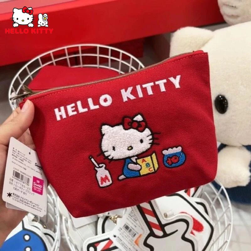 Cartoon Hello Kitty Lipstick Makeup Bag Kawaii Sanrio Embroidery Storagebag Anime Headphone Bag Portable Retro Coin Bags Gift