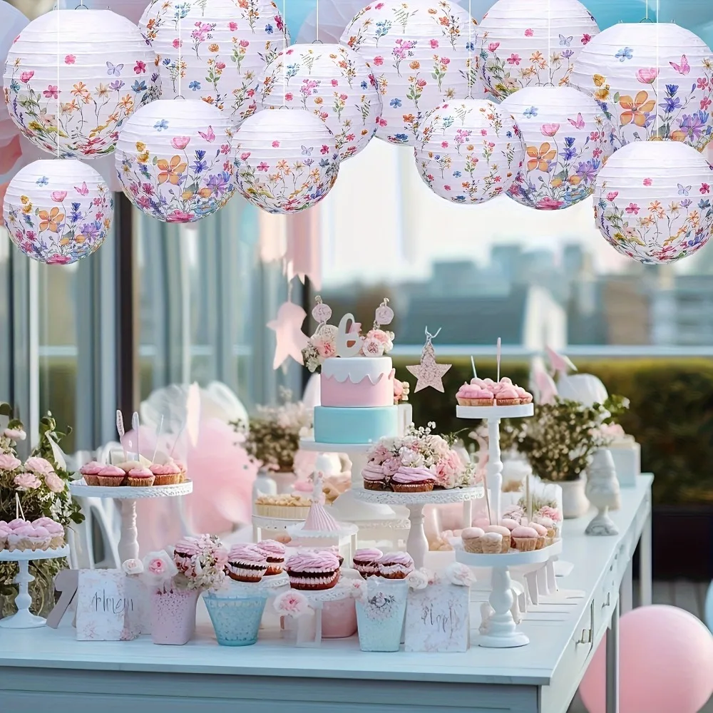 12pcs Spring Summer Theme Butterfly Hanging Lantern Decorative Portable Flowers Paper Lantern DIY Lantern