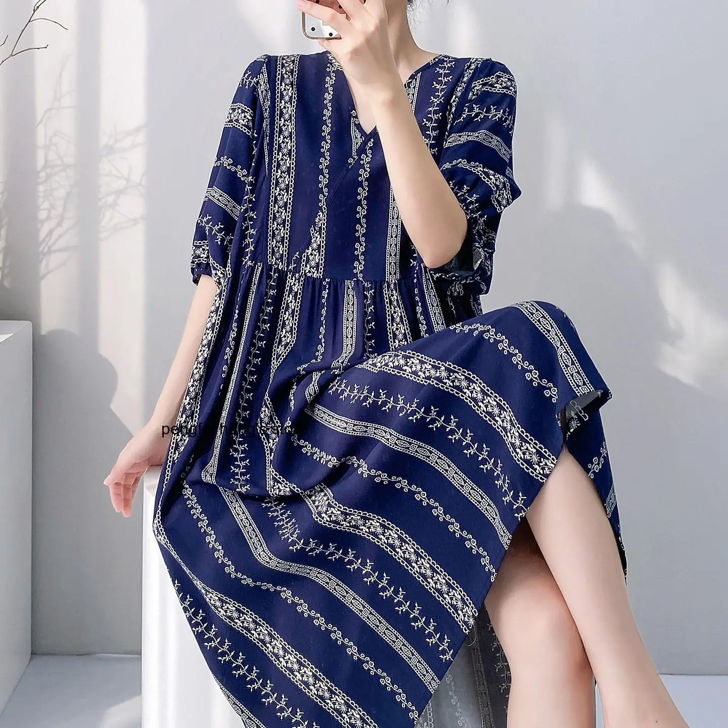 2026 New Women Summer V Neck Sleep Dress Short Sleeve Casual Home Loungewear Nightgown for Ladies Daily Home Wear 6