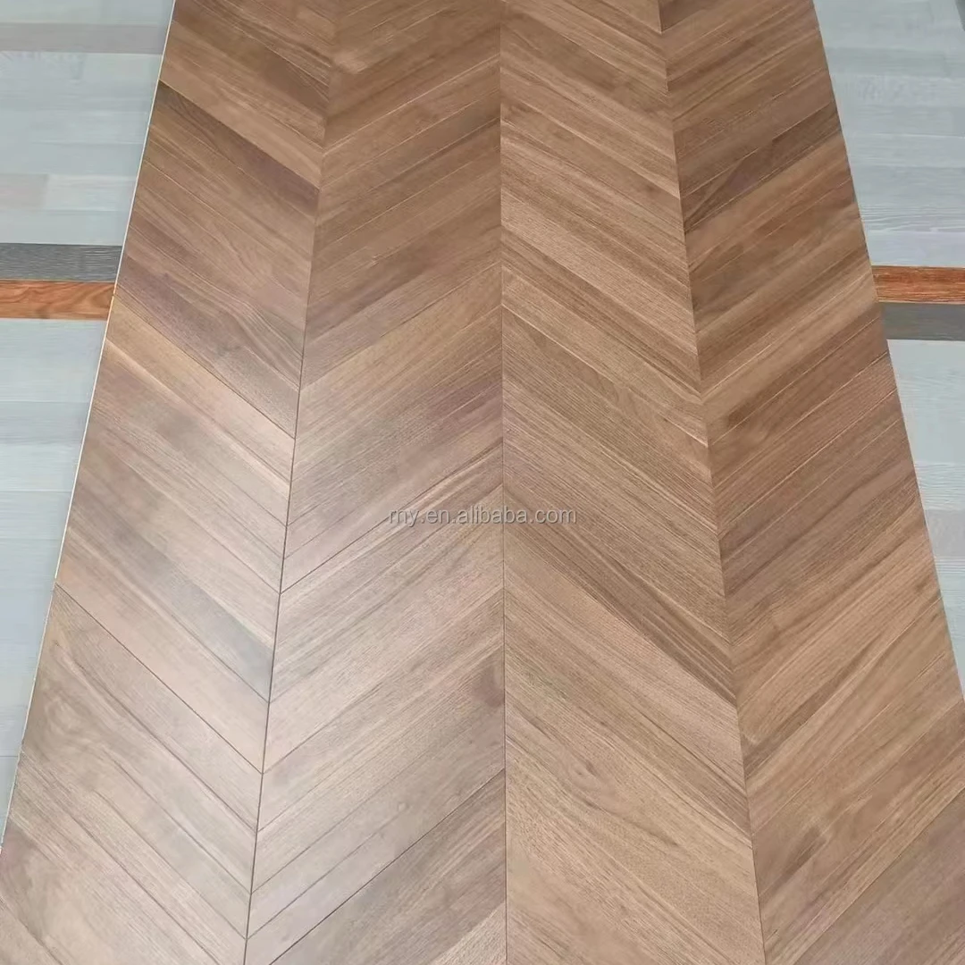 نسخة مخصصة من الباركيه المقاوم للاهتراء والجوز الأسود المتعرج أرضية خشبية هندسية غير لامعة #1