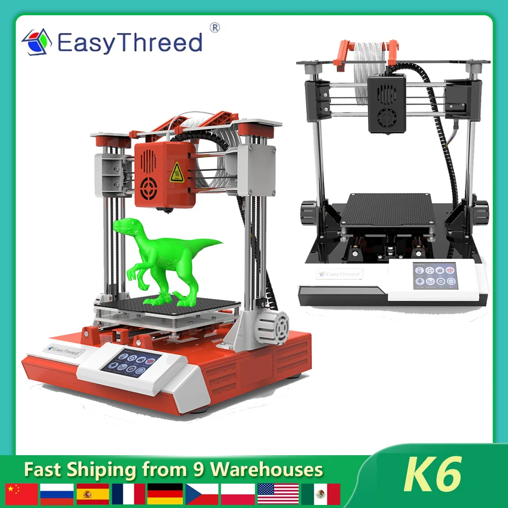 EasyThreed K6 3D Printer FDM Desktop Printing Machine 100x100x100mm/4x4x4inches Print Size Removable Platform with 2.4''