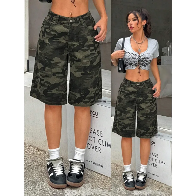 

Мужские камуфляжные джинсовые шорты, модные, весна 2026, трансграничный стиль Q 11300, цвет милитари-зеленый, 100% другое волокно