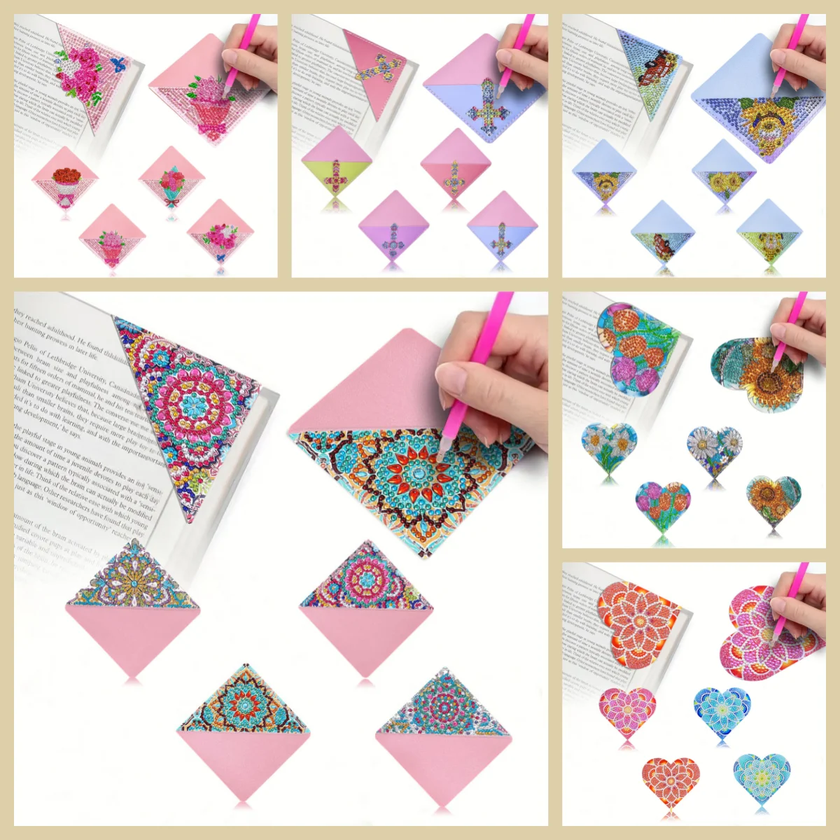 Vier DIY Mandala-Blumenmuster Diamantkunst-Ecklesezeichen, Geeignet für Bücher und Notizbücher, Sehr Beliebt bei Lesern