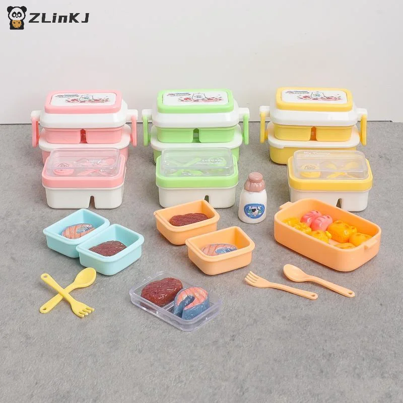 ▶1 Set Simulation Mini Cartoon Lunch Box Tableware Decor Scene Toys Miniature Dollhouse Kitchen Storage Box For Doll Accessories