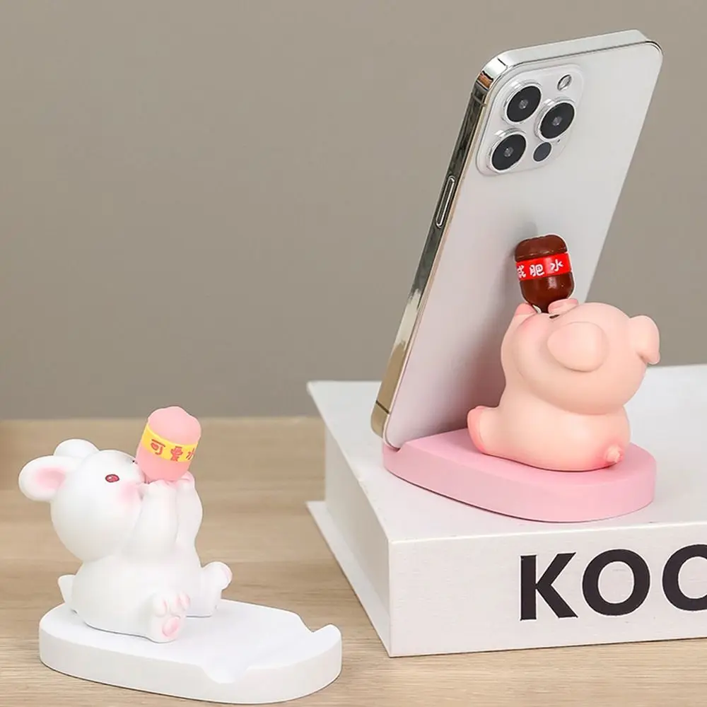 Resin Doll Cute Animal Phone Stand Support Shiba Inu Mobile Phone Holder Rabbit Miniatures Cute Phone Bracket Desktop Ornaments