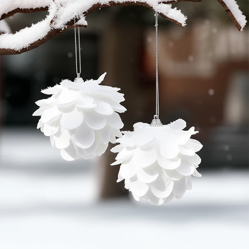 3 Stück weiße Weihnachtskugeln, Ornamente, Weihnachtsbaum, hängender Anhänger, Blumenform, Schaumstoff, Schneebälle für Zuhause, Weihnachten, Neujahr, Dekoration