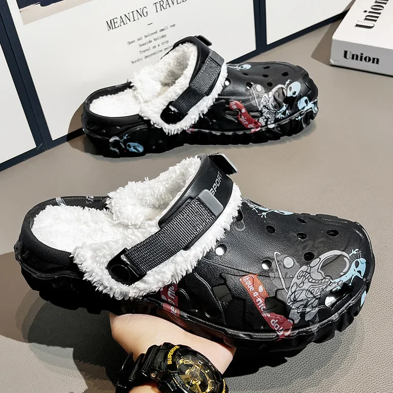 Winter Warm Slippers Mens Soft Indoor Women Slippers Summer Removable Sandals Men Non Slip Plush Fur Clogs Big Size Slippers 49