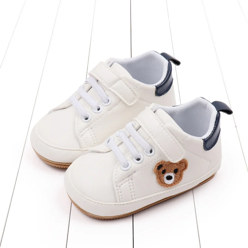 Chaussures décontractées à semelle en caoutchouc pour bébés garçons et filles, chaussures pour tout-petits, imprimé ours, blanc non ald, 0 mois, 6 mois, 12 mois