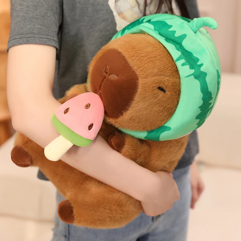 

25-50cm Cute Watermelon Capybara Plush Toy Stretchable Fluffy Capybara Dolls Brown Animal Pillow Stuffed Doll Friends Gift