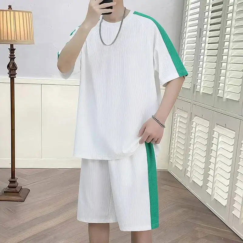 

Полосатый мужской спортивный костюм, дышащая футболка, летние повседневные шорты, баскетбольная форма, комплект из двух предметов для бега и фитнеса, спортивный костюм