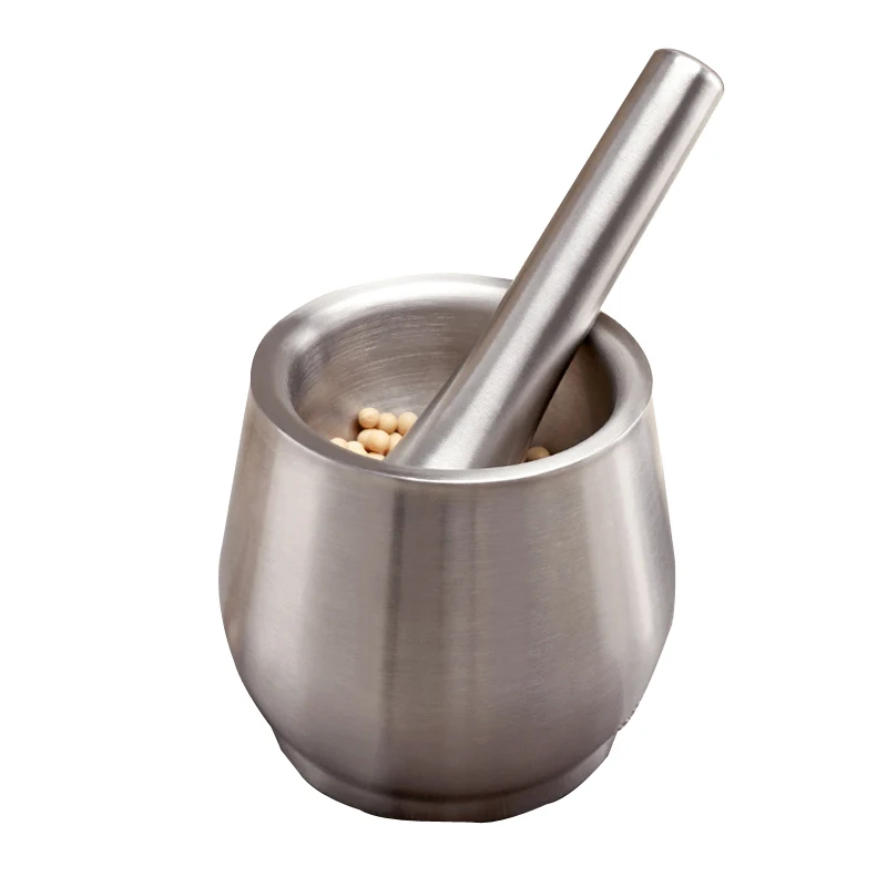 Stainless Steel Mortar Pestle Pedestal Bowl Kitchen Garlic Pepper Spice Grinder Mill  Kitchen Tool