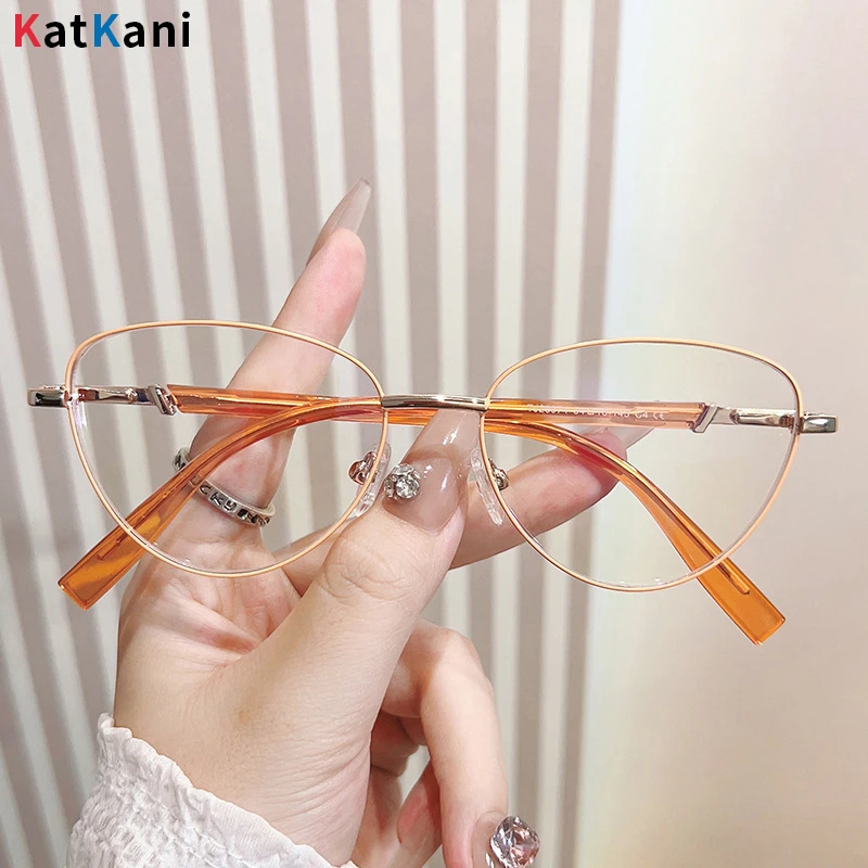 KatKani 2024 New Fashion Trend Alloy Women's Cat Eye Glasses Frame Retro Ultra Light Optical Prescription Eyeglasses Women 26074