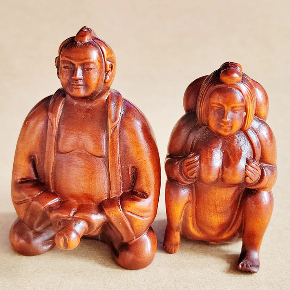 Imagem -05 - Mão Esculpida Boxwood Netsuke Escultura Estatueta Estatueta Japonesa Casal Ero Oriental Q4702