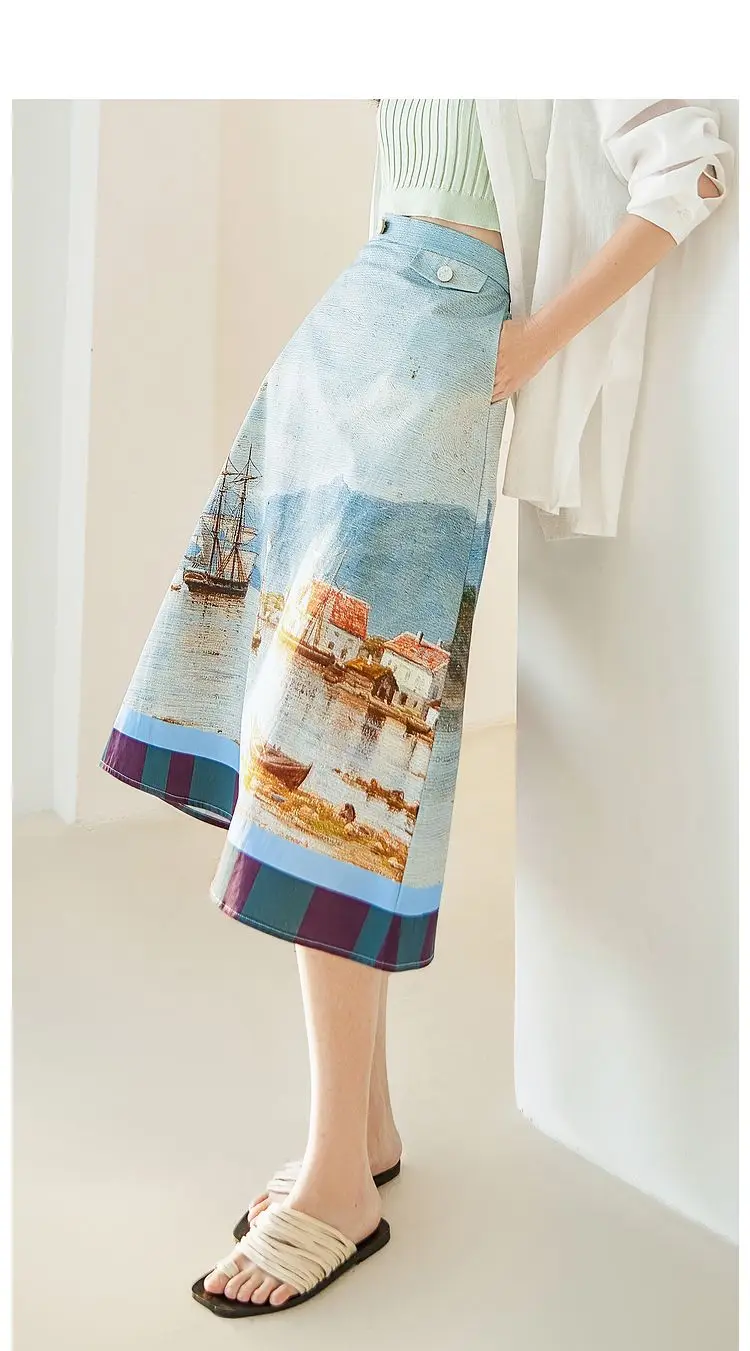 

Retro oil painting skirt women's new contrast A-line skirt in summer of 2024 is versatile, slim and age-reducing.