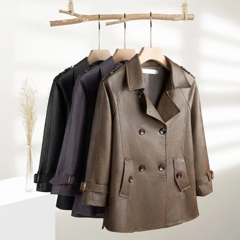 Outerwear New Mom Coat  Autumn Winter Women's Loose Concealing Short Versatile Lapel High-end Leather Coat Fashion Women’s Wear