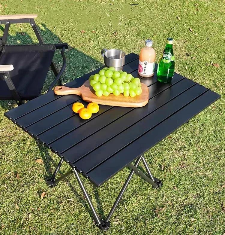 Schwarzer tragbarer Klapptisch, faltbarer Outdoor-Campingtisch, klappbarer Wanderer-Touristentisch, Aluminium-Klettertische