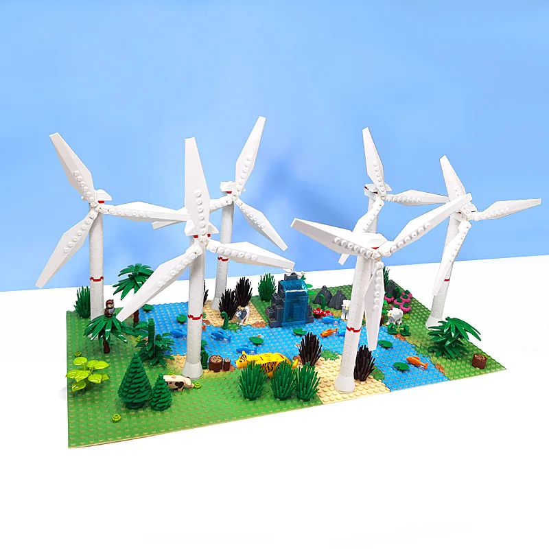 Puzzle Electric Windmill Landscape Decoration Building Block Small Particle Assembly MOC Model DIY Building Block Children's Toy