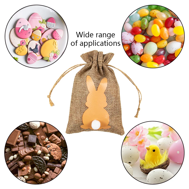 6/12/24pcs Easter Burlap Candy Bags Bunny Pattern Jute Linen Treat Gift Bags for Easter Party Kids Cookies Snack Pack Bags