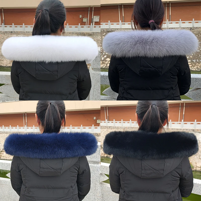 

Ширина 12 см, воротник из натурального лисьего меха для куртки, зимний шарф из натурального меха, женское пальто, меховая отделка с капюшоном, съемные теплые шарфы на шею