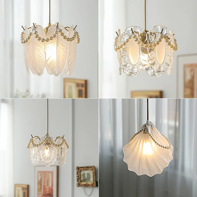 Light Luxury French Glass Chandelier Corridor Aisle Small Hanging Lamp American Crystal Glass Luminaria Lighting Home Appliance