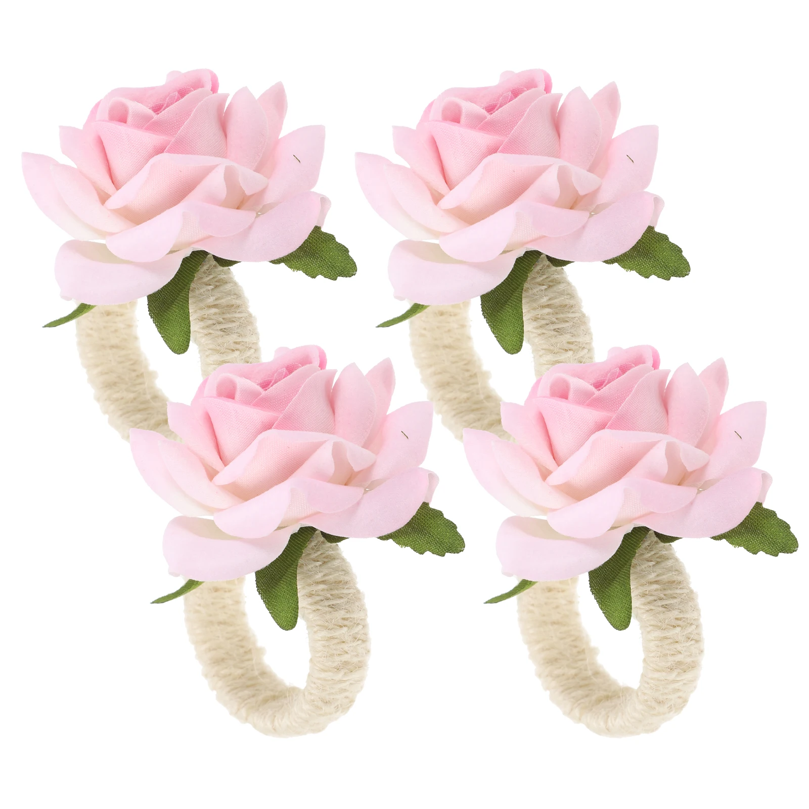 

4pcs Flower Rose Rings Artificial Rose Holders Wedding Party Table Decor Napkin Ring For Valentine'S Day Wine Bottle Cake