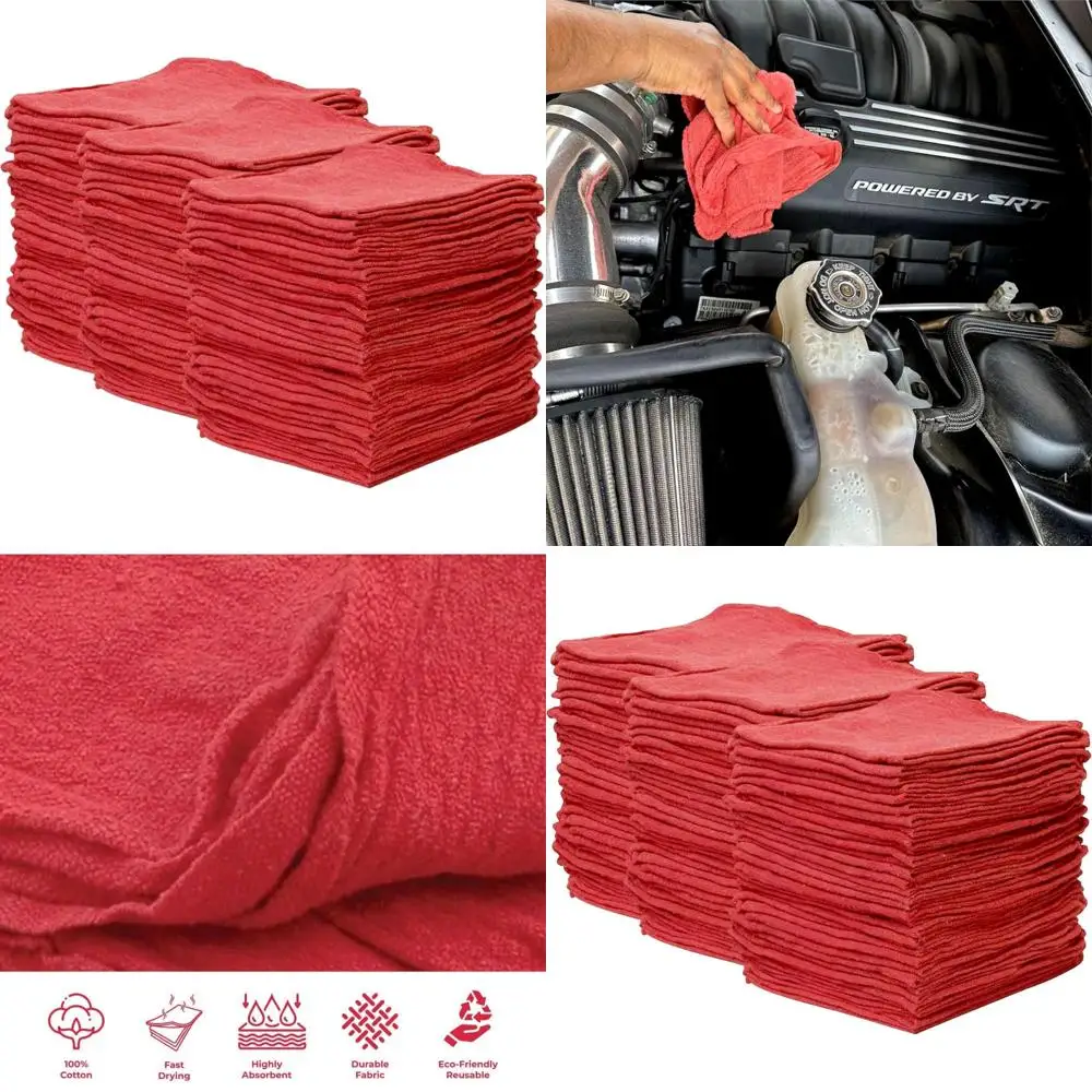 

Хлопковые красные полотенца для мастерских, упаковка 500 шт. - Прочные, многоразовые салфетки для уборки, 100% хлопок, размер 15x15, высокая впитываемость, для мастерских и дома.