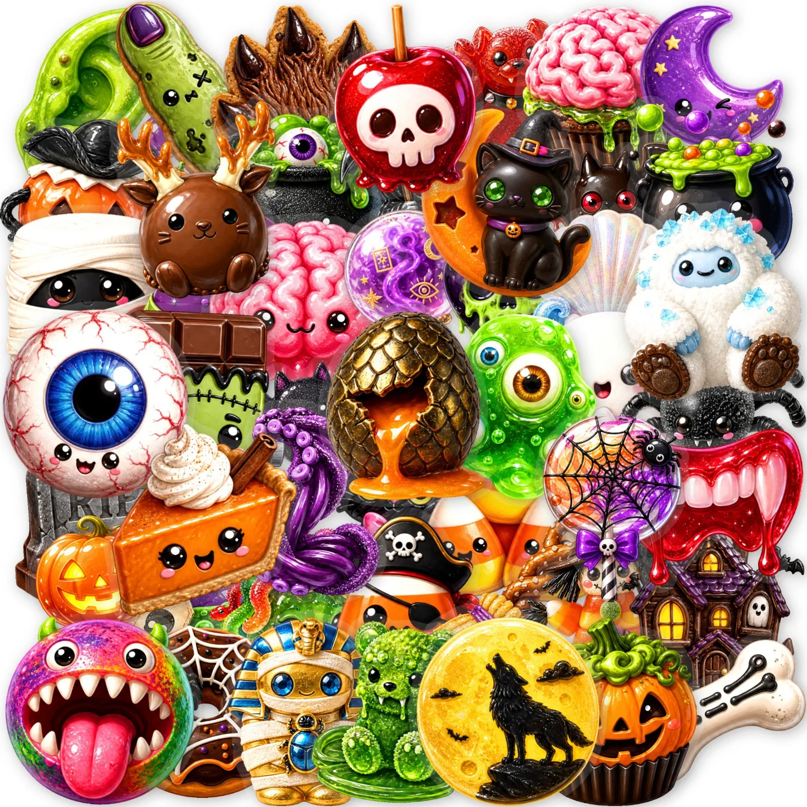 50Pcs Kawaii Cartoon Halloween Spooky Stickers Cute Monster Pumpkin Decals for Journal Luggage Phone Case DIY Decor