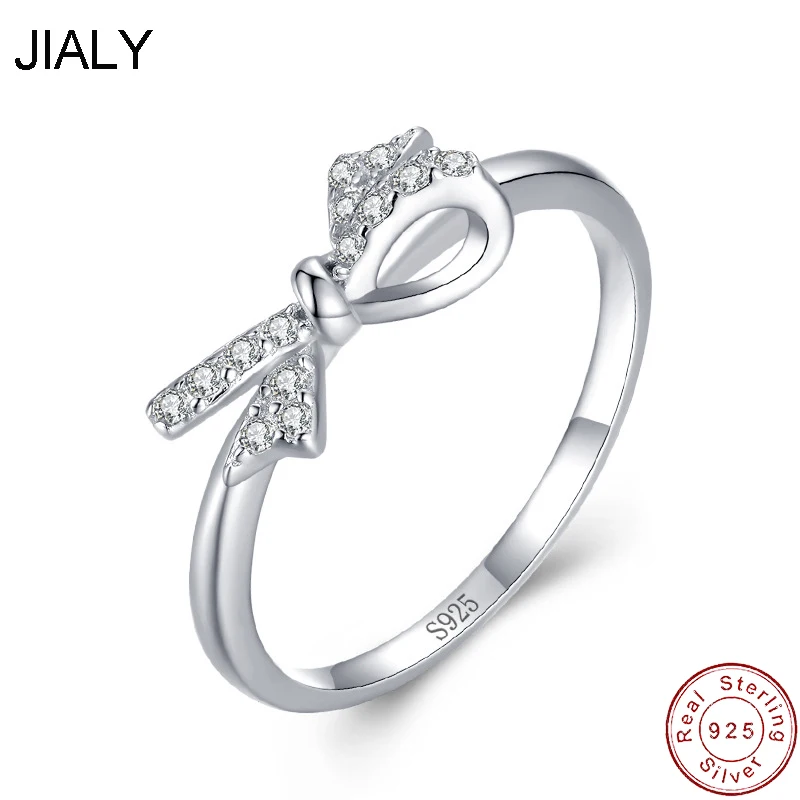 JIALY Solid European AAA CZ Cute Knot S925 Sterling Silver Ring For Women Birthday Party Wedding Gift Jewelry