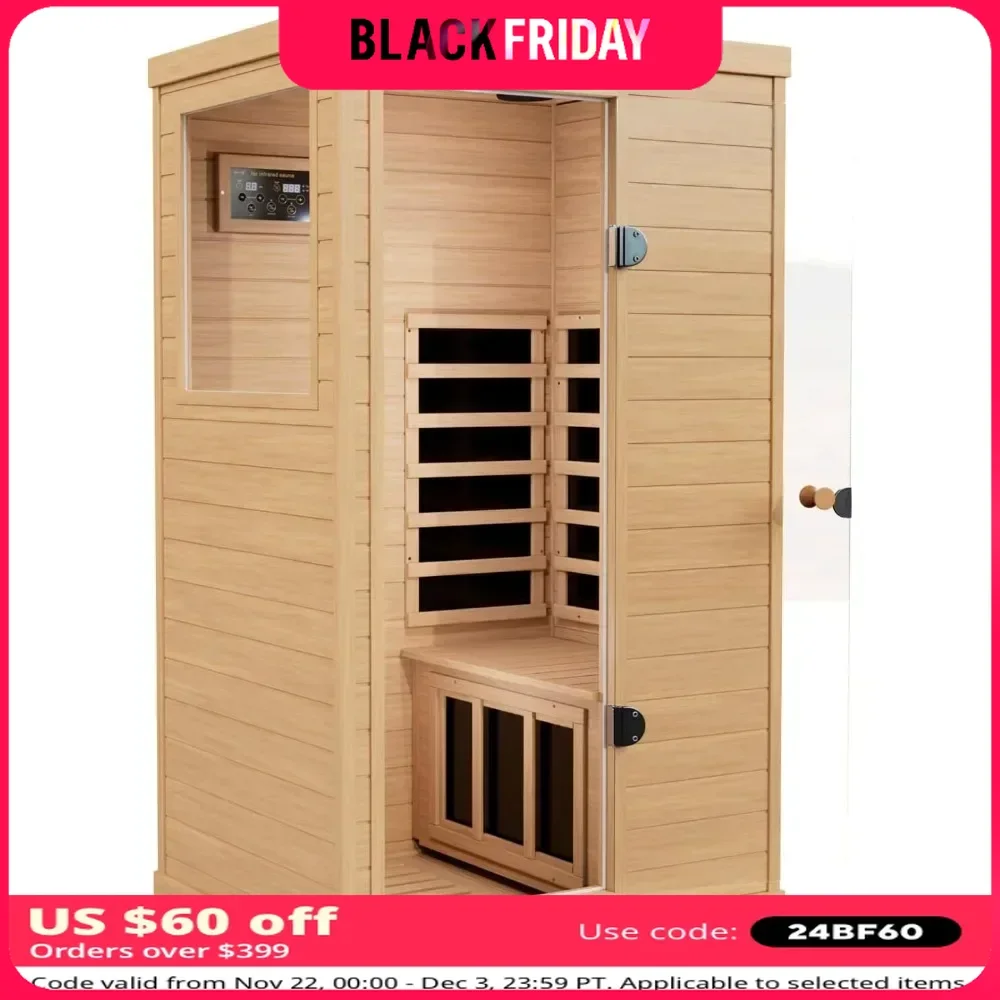 Infrared Sauna,1 Person Far Infrared Sauna for Home,with 1050W Indoor Sauna,2 Bluetooth Speakers, 1 LED Reading Lamp Sauna Room