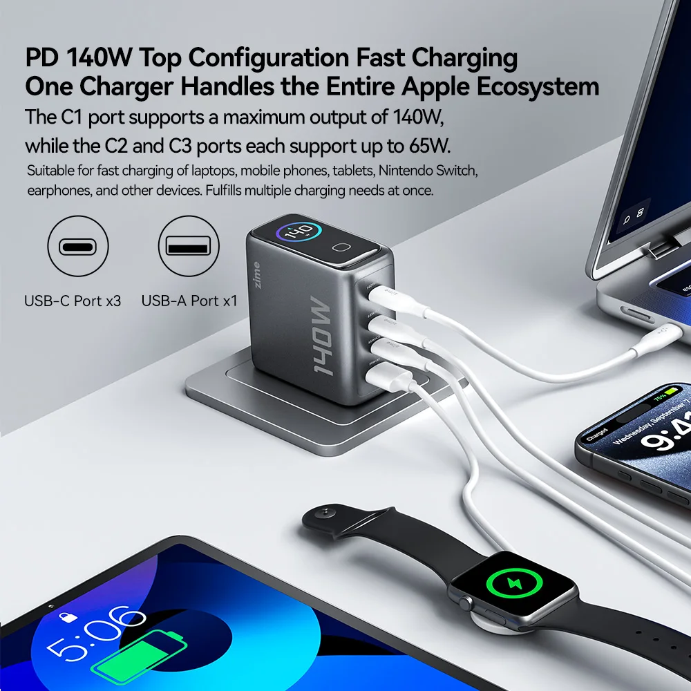 140W GaN USB-C PD Fast Charger - 3C1A for MacBook and iPhone