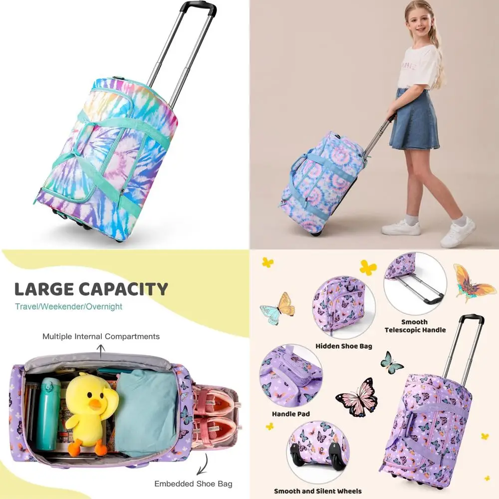 

Детская дорожная сумка на колесиках Rainbow Tie Dye для кемпинга, девочек-подростков и чемодана для малышей - чемодан для девочек-мокко для путешествий
