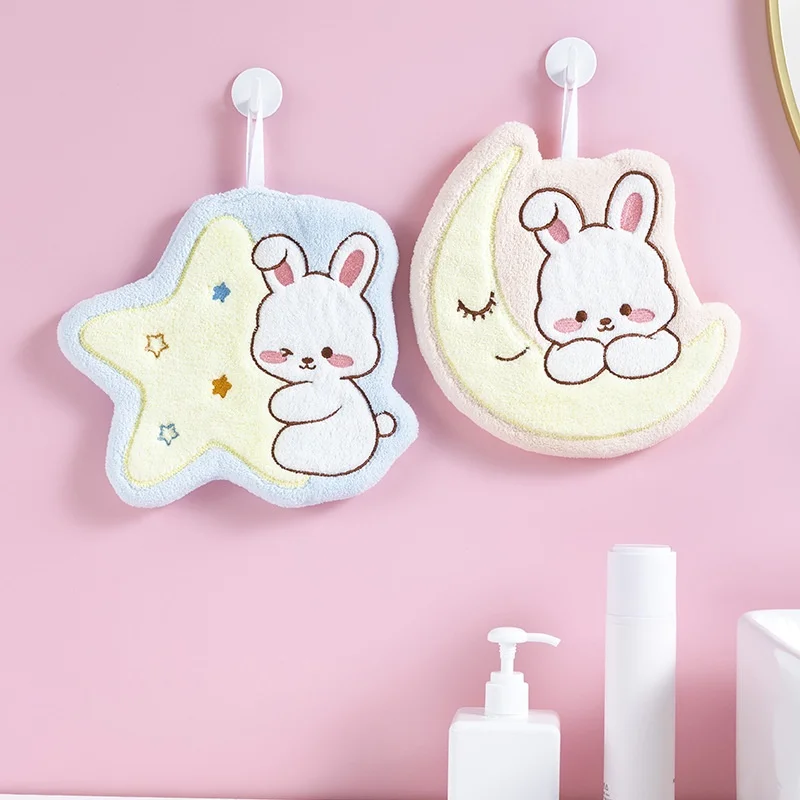 2/1 Piece Random Style Cute Rabbit Pattern Hand Towel, Hangable, Cute Hand Wash Towel, Children's Hand Towel, Bathroom Hand Towel, Kitchen Cleaning Cloth