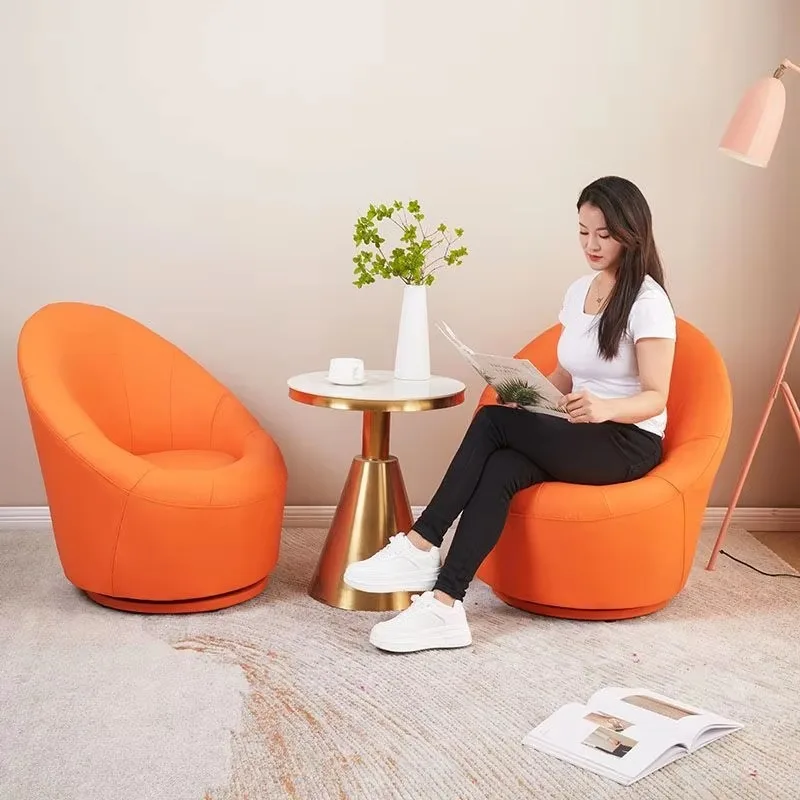 PU Leather Lazy Sofa Chaise Lounge Single Rotatable Leisure Sofa with Solid Wood Base Ideal for Living Room Office Study