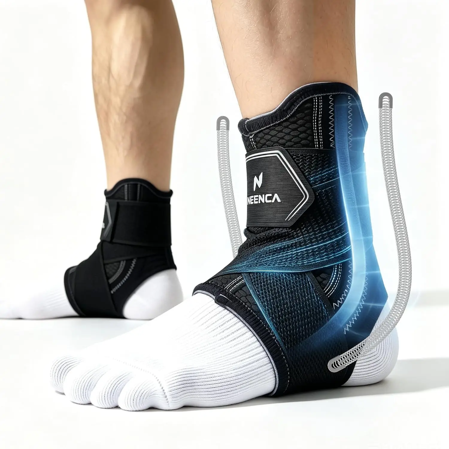 Ankle Support Brace with 2 Stabilizers Sports for Achilles Tendonitis Support Plantar Fasciitis Relief Improve Ankle Sprain