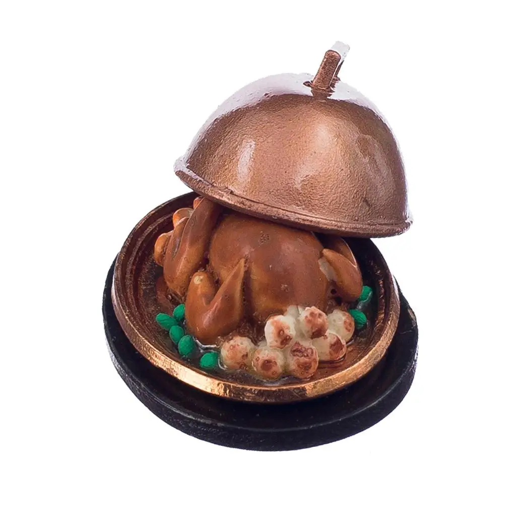 

1:12 Dollhouse Tabletop Miniature Food Turkey , with Cover and Fixings, for Dolls House Kitchen Accessories