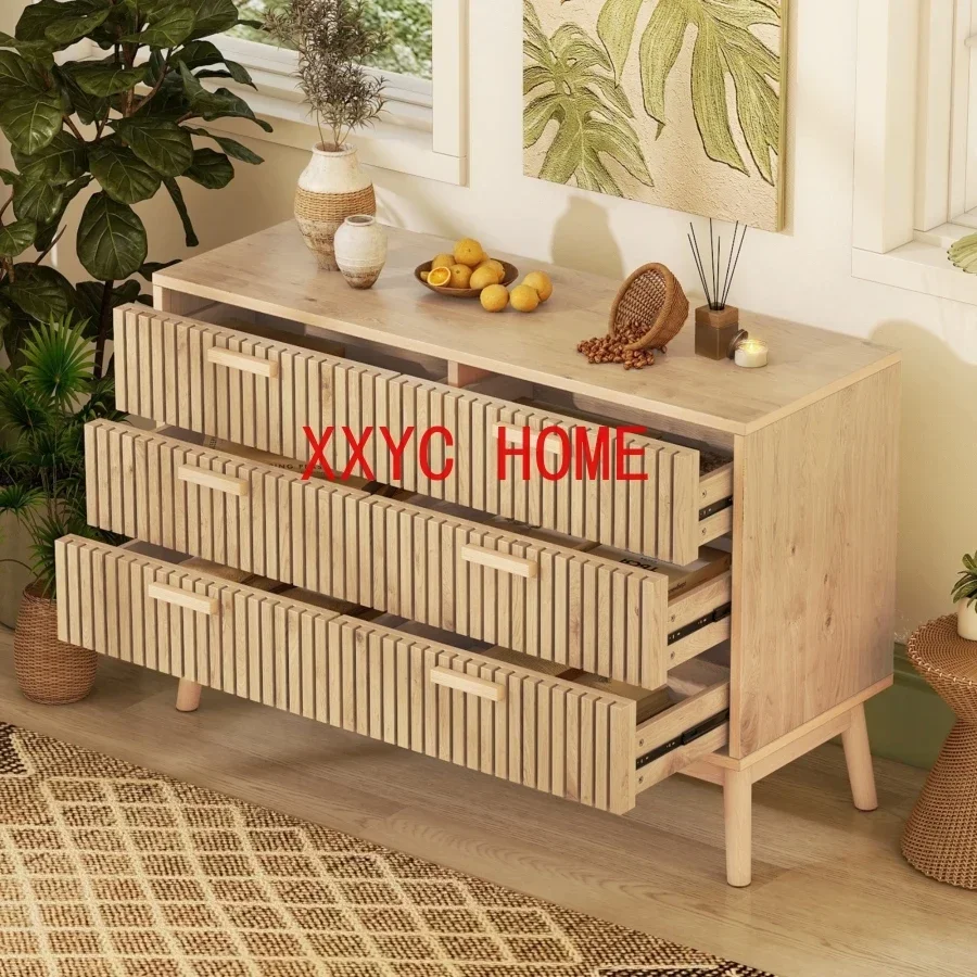 

6 Drawers Storage Dresser for Bedroom, Storage Cabinet with Rubber Wood Legs,Oak Color