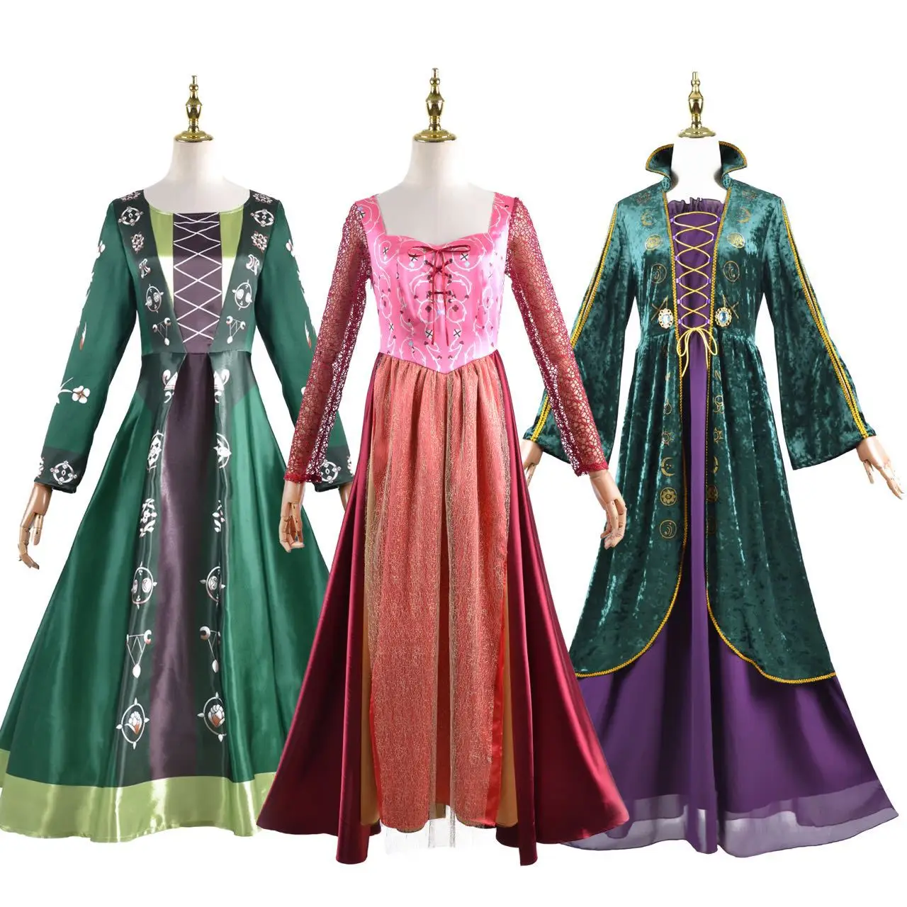 Hocus Pocus Adult Kids Winifred Mary Sarah Sanderson Costume Cosplay abito lungo per costumi di carnevale di natale di Halloween