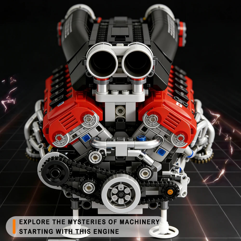 Motor de combustión interna de carreras V12 SP3, modelo de motor de coche famoso, grupo de bloques de construcción, ensamblaje de energía, ladrillos, juguete para regalo para niños