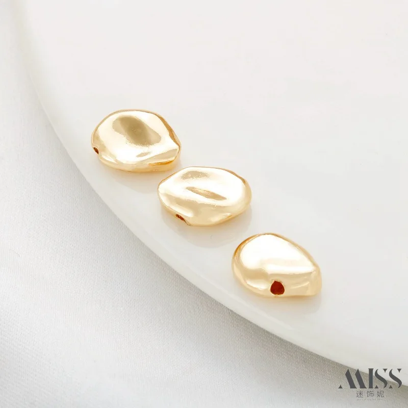 

14K Gold Plated Smooth Baroque Irregular Petal Pea Lucky Beads Spacer Beads for DIY Bracelet Necklace Jewelry Making Accessories