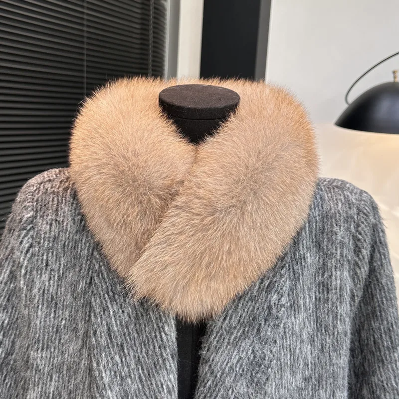 Real Fox Fur Scarf Winter Double-sided Fur Collar For Women Warm Neck Scarf Lady Fashion Neckerchief Scarves Natural Fur Scarf