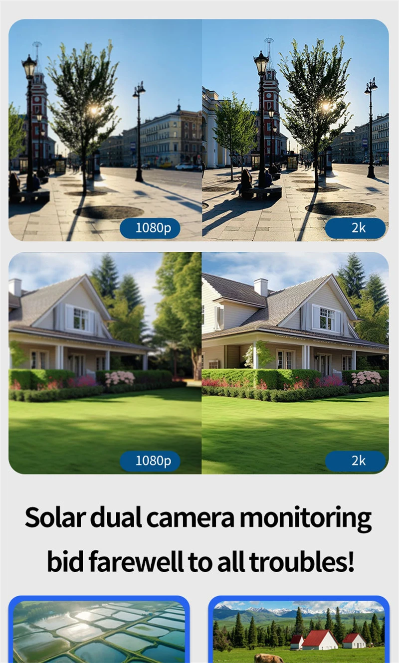 4MP 4G WIFI Solar Kamera Dual Objektiv Dual Screen Outdoor Wireless PTZ IP Kamera Mit Solar Panel Sicherheit Überwachung kamera – Detail 12