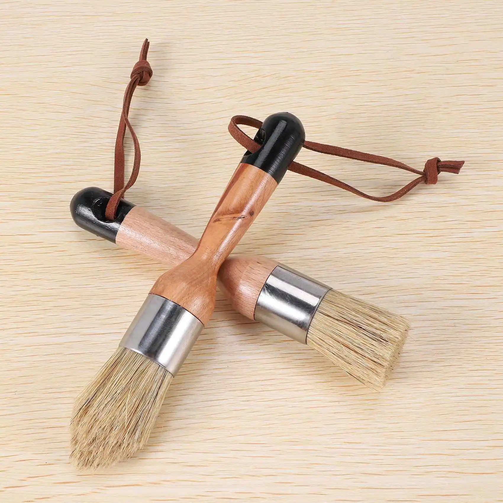ABUI-Pack de 3 pinceles de cerdas para pintura de tiza y cera, pinceles para plantillas, para decoración de muebles de madera y paredes del hogar
