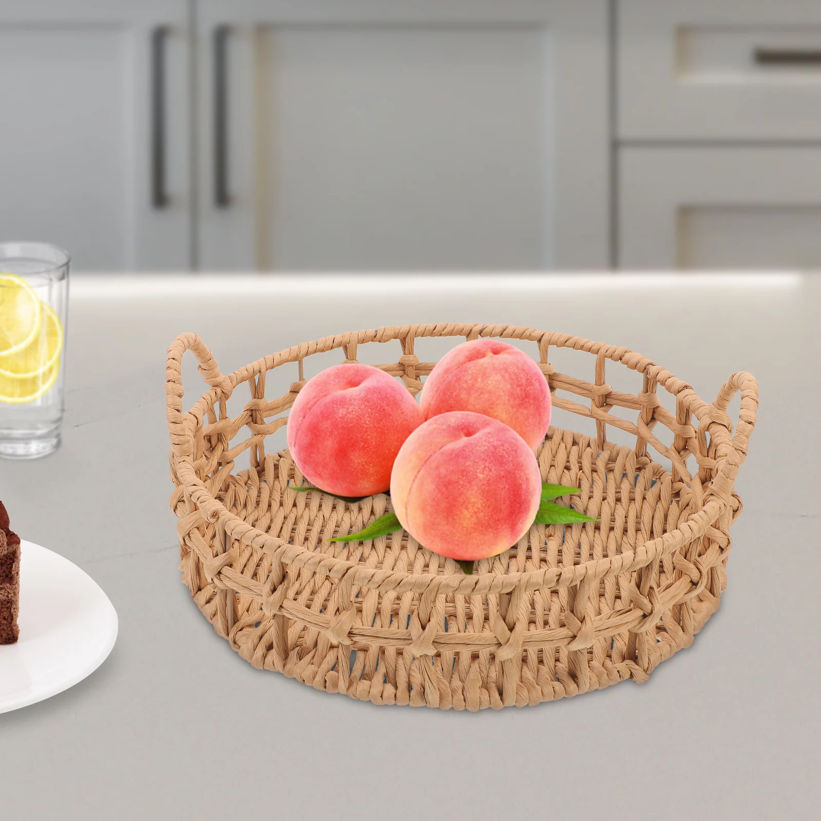 

Portable Woven Basket H made Paper Rope Storage Tray Large Size Round Shaped Bread Fruit Vegetable Container Ideal Gift Women