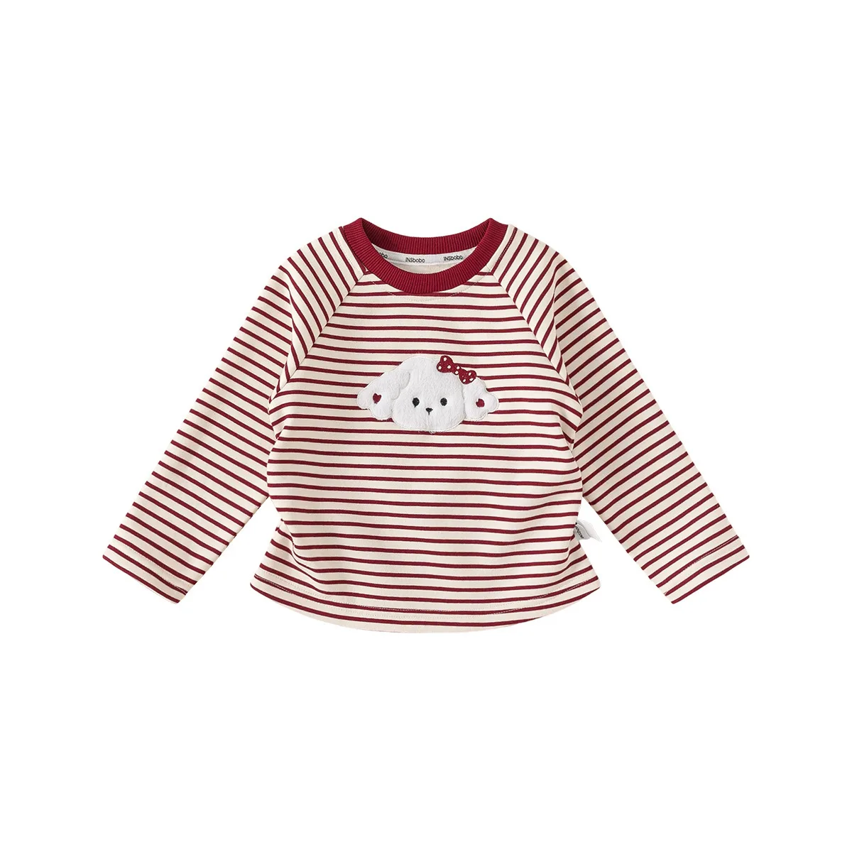 

Autumn Winter Girls T-shirt Kids Fleece Thermal T Shirt Long Sleeve Stripe Pattern Dog Print Cotton Comfort Childrens Top