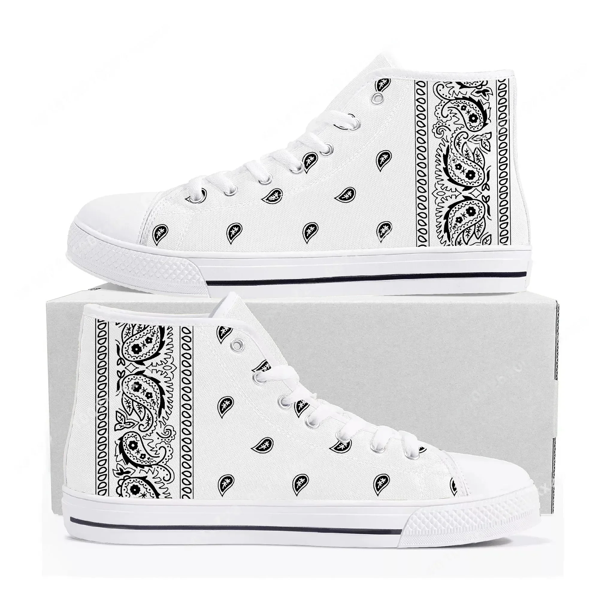 Bandana Paisley High Top Sneakers Mens Womens Teenager Black White Red Blue Canvas Sneaker couple Casual Shoe Customize Shoes view 2